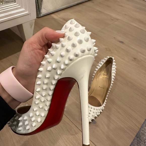 Christian Louboutin White Spiked Heels - Picture 2 of 8